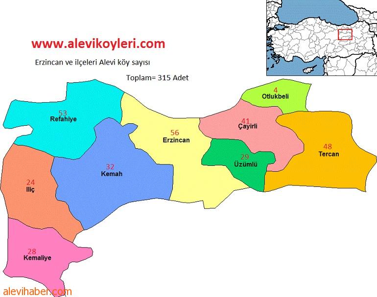 Erzincan Alevi Köyleri haritası