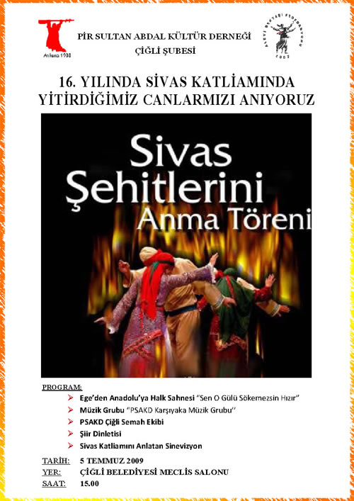 Sivas Şehitleri Çiğli'de Anılacak