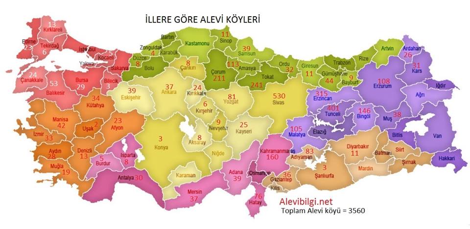 Türkiye Alevi köyleri haritası