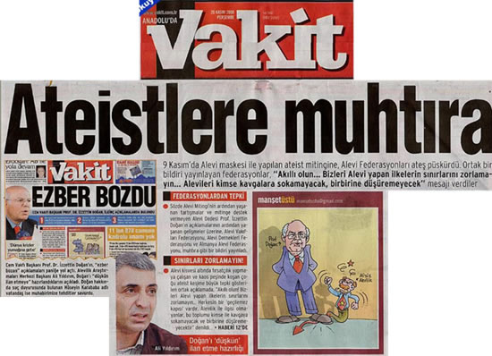 Vakit'ten Alevilere "Ateist" nitelemesi