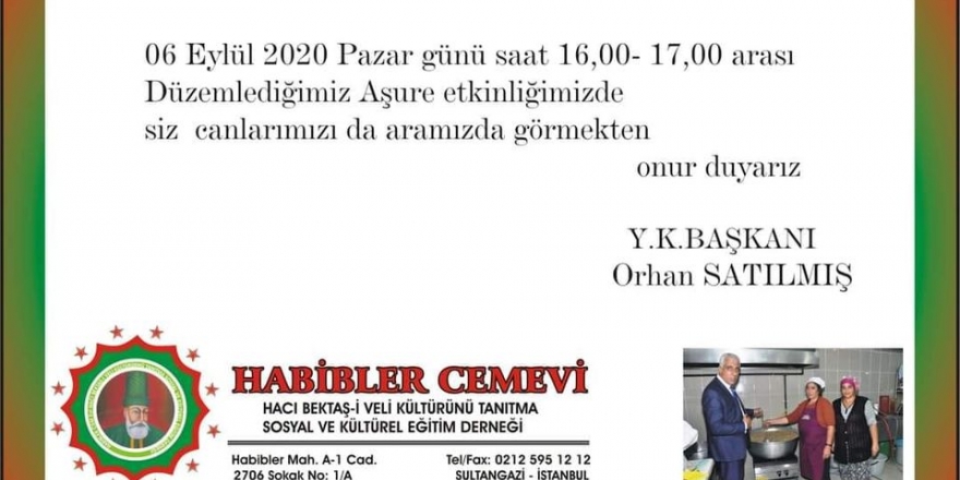 Habipler Cemevinden 6 Eylül’de Aşure lokmasına davet