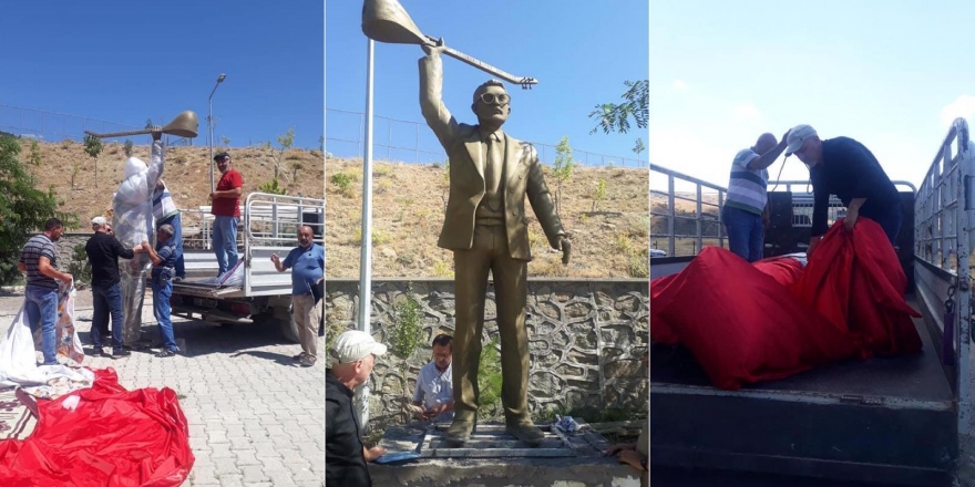 Hasret Gültekin’in heykeli PSAKD heyetince alınarak bir mekana kaldırıldı