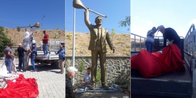 Hasret Gültekin’in heykeli PSAKD heyetince alınarak bir mekana kaldırıldı