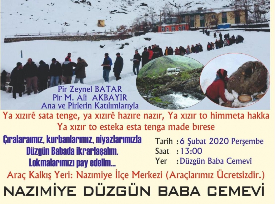 Düzgün Baba Cemevi’nde 6 Şubat’ta Xızır Cemi bağlanacak