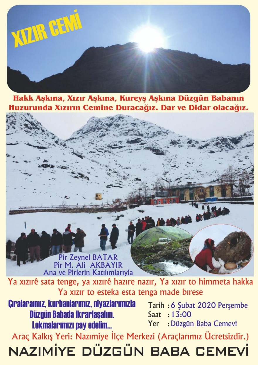 Düzgün Baba Cemevi’nde 6 Şubat’ta Xızır Cemi bağlanacak