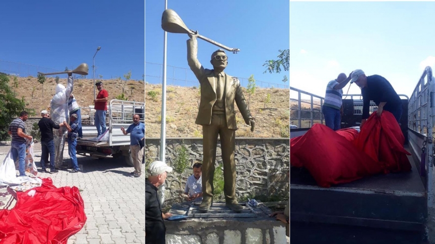 Hasret Gültekin’in heykeli PSAKD heyetince alınarak bir mekana kaldırıldı