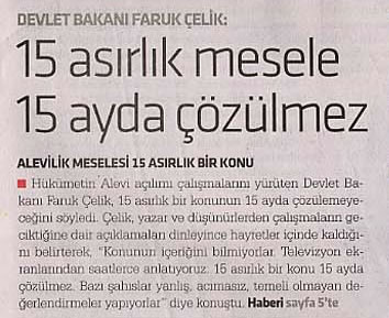 Devlet Bakanı Çelik: Alevilerin sorunu 15 asırlık, 15 ayda çözülmez